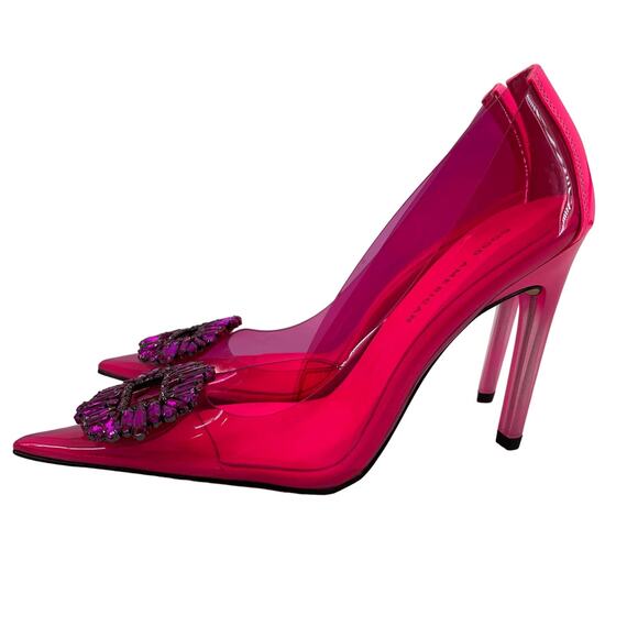 Valentino patent leather peep toe bow pumps Good American Cinder-Rella Pumps Size 5.5 Hot Pink Lucite GA275JPB-X